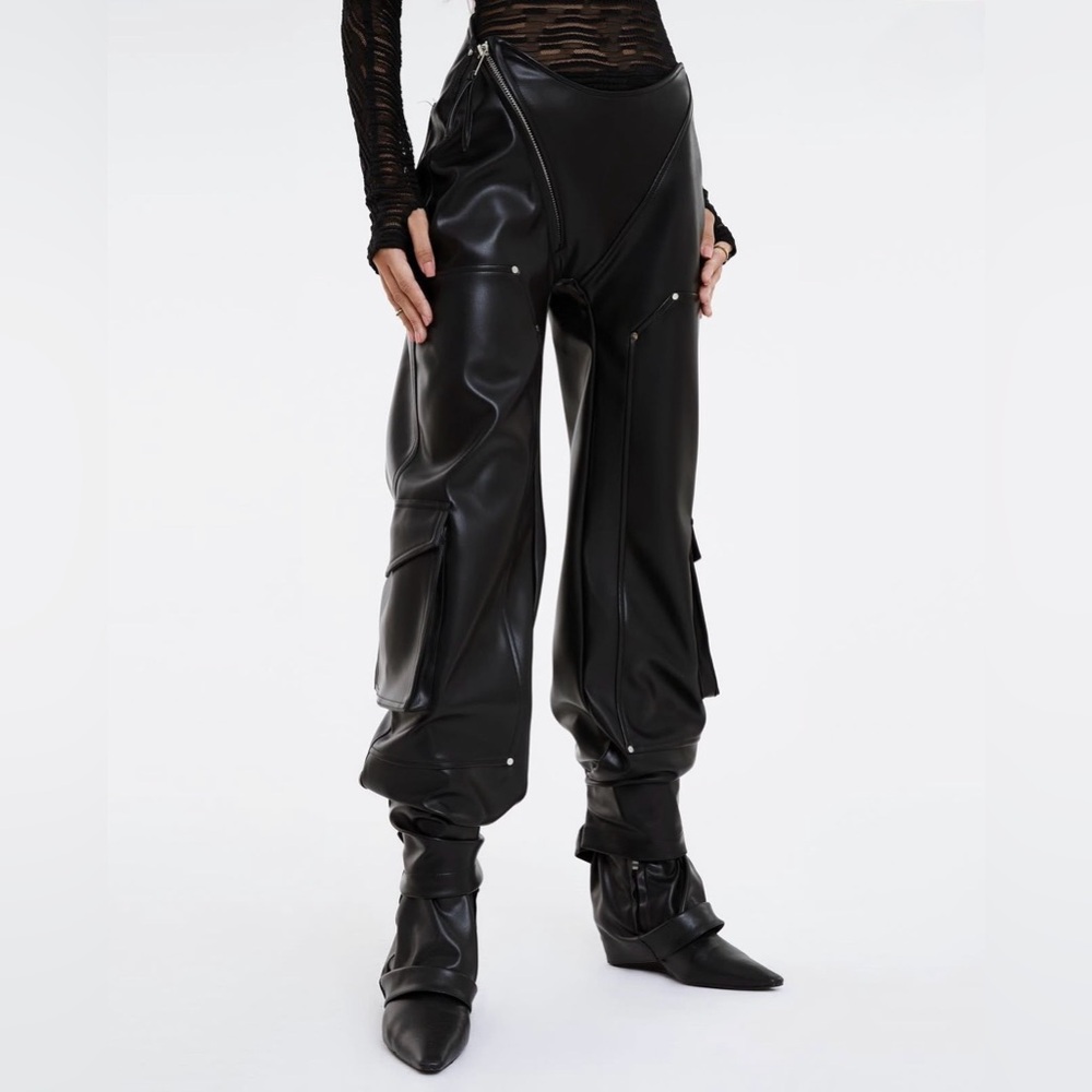 AMAJ Pants - Black Leather Cargo